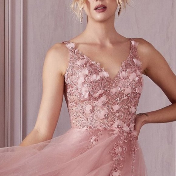 BLUSH PROM PARTY EVENING FORMAL LACE FLORAL A-LINE DRESS CD0181